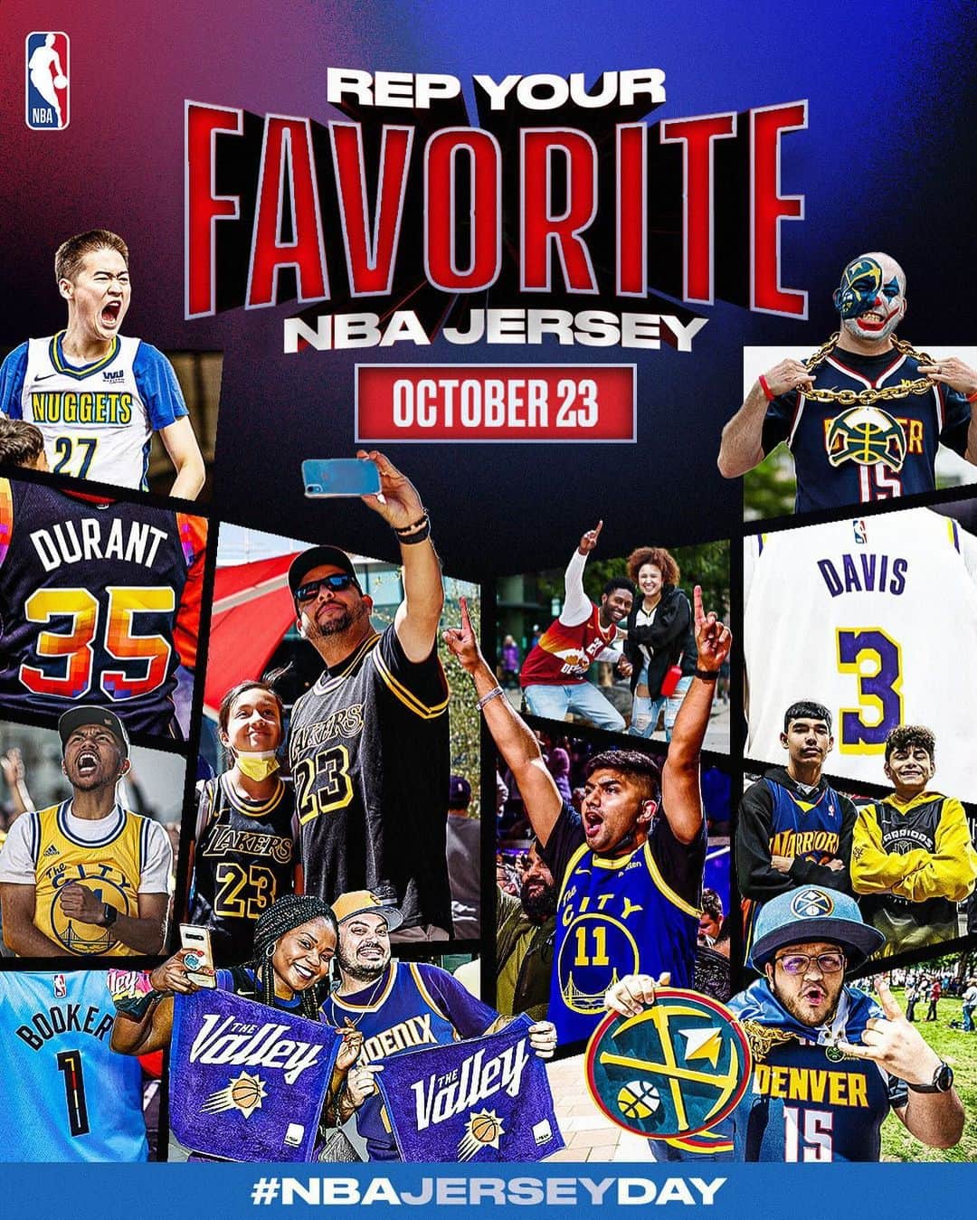 NBAのインスタグラム：「📆 MARK YOUR CALENDARS FOR NBA JERSEY DAY 📆  Participate alongside fans from around the world by wearing your favorite NBA, @WNBA or @nbagleague jersey from any era on October 23rd, the day before #KiaTipOff23, and share using the hashtag #NBAJerseyDay!」