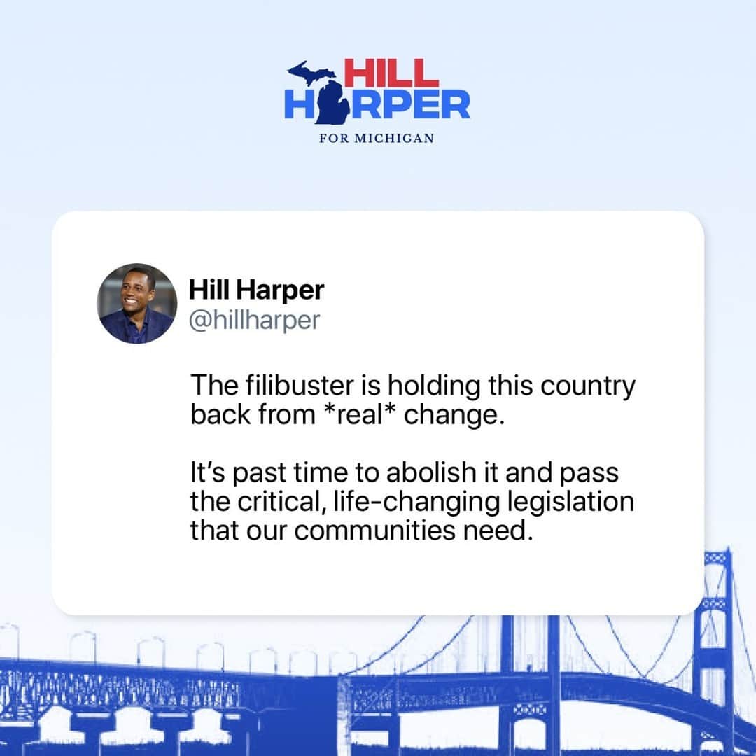 ヒル・ハーパーのインスタグラム：「The filibuster has got to GO!」