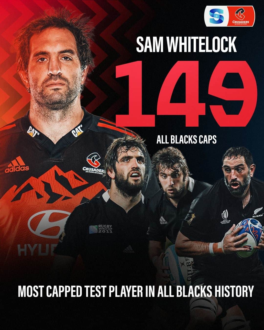 Super Rugbyのインスタグラム：「A legend of #SuperRugbyPacific, @crusadersrugbyteam and international rugby, Sam Whitelock is set to become the most capped test player in @allblacks history.  #RWC2023」