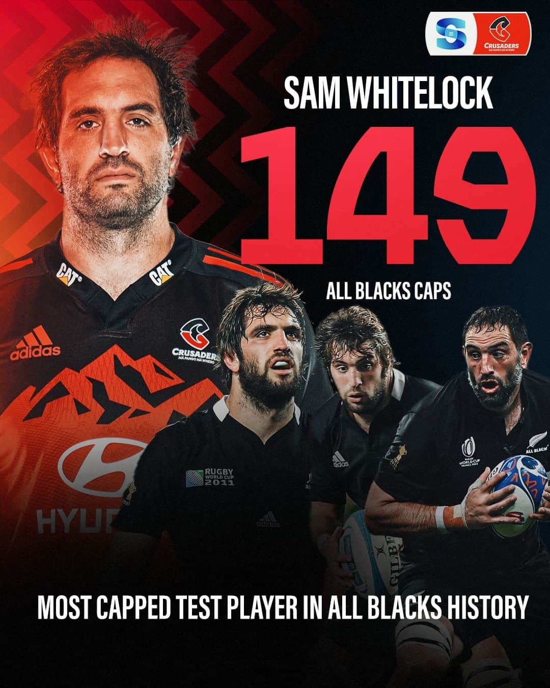 のインスタグラム：「A legend of #SuperRugbyPacific, @crusadersrugbyteam and international rugby, Sam Whitelock is set to become the most capped test player in @allblacks history.  #RWC2023」