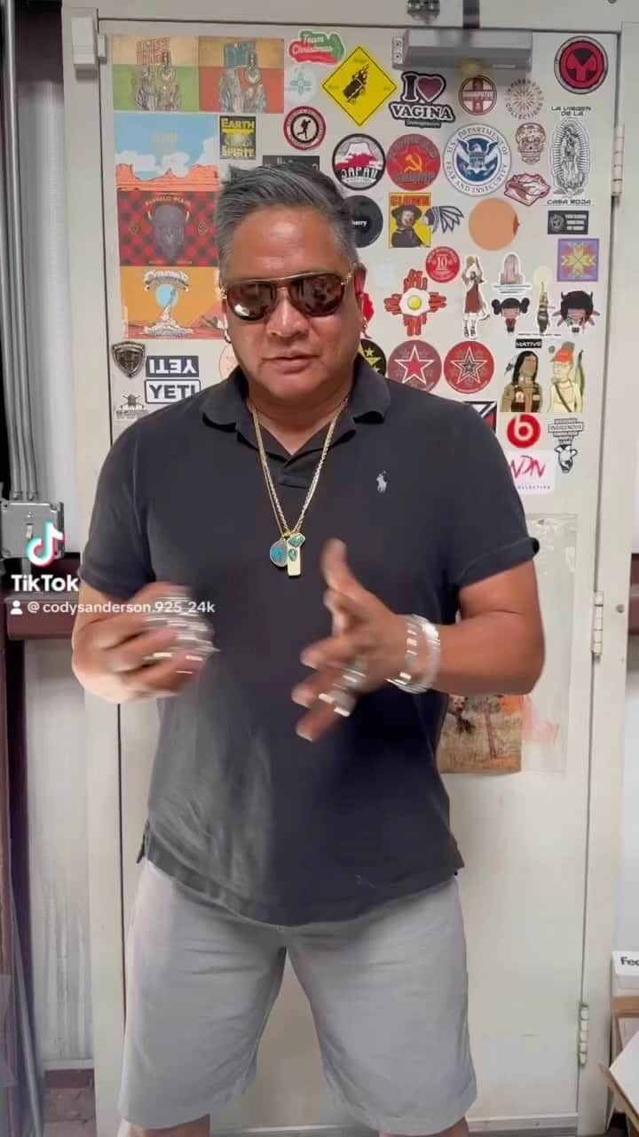 コディ サンダーソンのインスタグラム：「Godd**n what is it #codysandersondesigns #codysanderson #codysanderson_official #nativeamerican #nativejewelry #navajo #chromeheartssunglasses #smallbusinessowner #smallbusiness #sterlingsilver #sterlingsilverjewelry #rubikcube #925silver #preciousmetals #pulpfiction #jewelrydesigner #codysandersonjewelry #nativeamericanjewelry #nativemade」