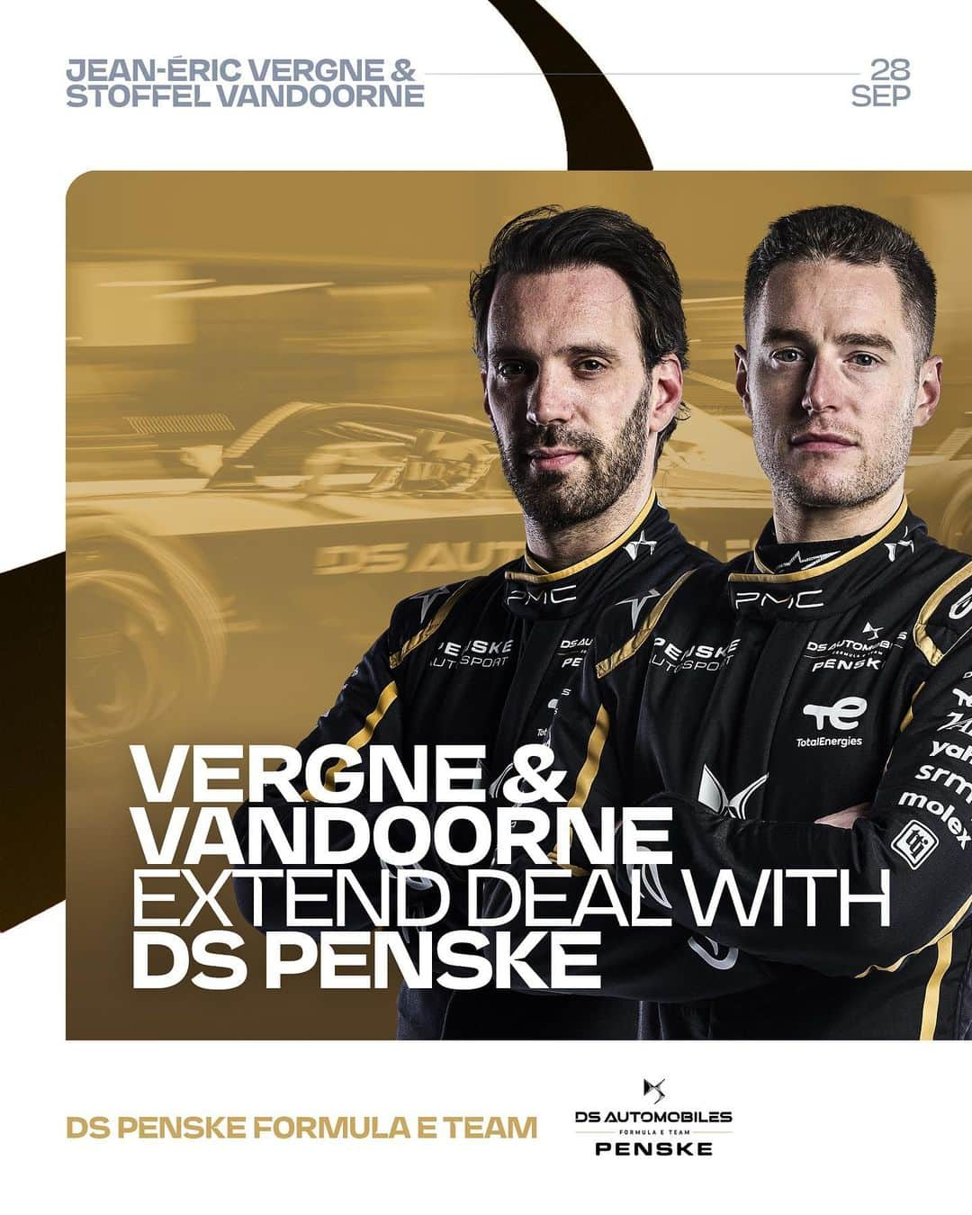 ジャン＝エリック・ベルニュのインスタグラム：「JEV 🤝 Stoffel  @jeanericvergne and @svandoorne will continue to team at @ds_penske_fe for Season 10! ⚡️  #motorsport #racing #formulae」