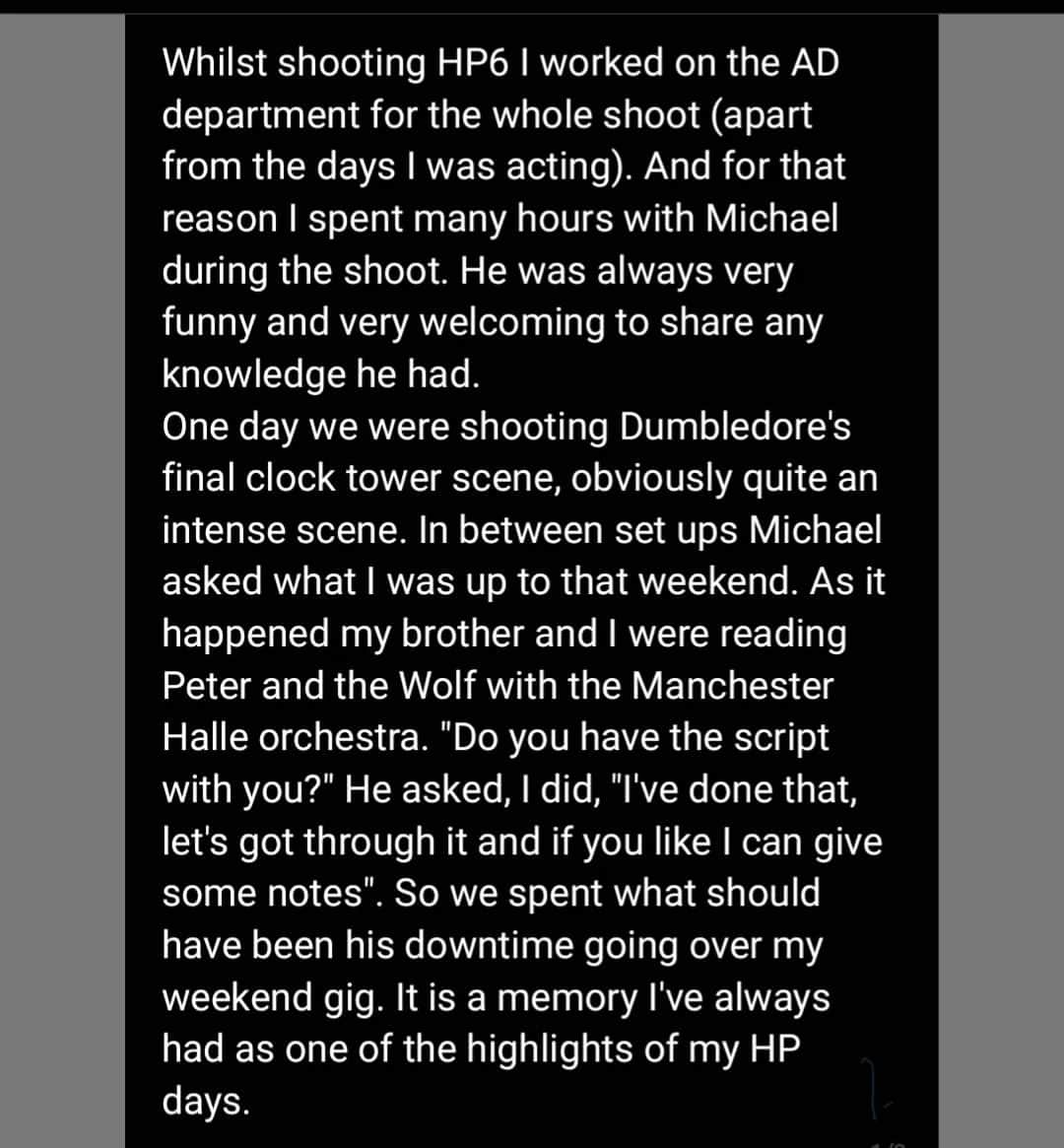 ジェームズ・フェルプスのインスタグラム：「I'm very sorry to hear about the passing of Michael Gambon. He was, on and off the camera, a legend. Just a little memory of Michael」