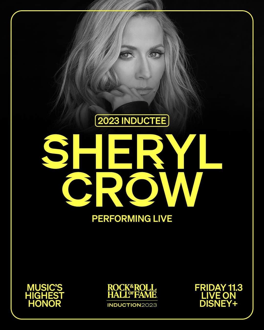 シェリル・クロウのインスタグラム：「One of this year's Inductees and past guest performer @sherylcrow will take the stage again for her own #RockHall2023 Induction LIVE Friday, Nov 3 on @disneyplus!」