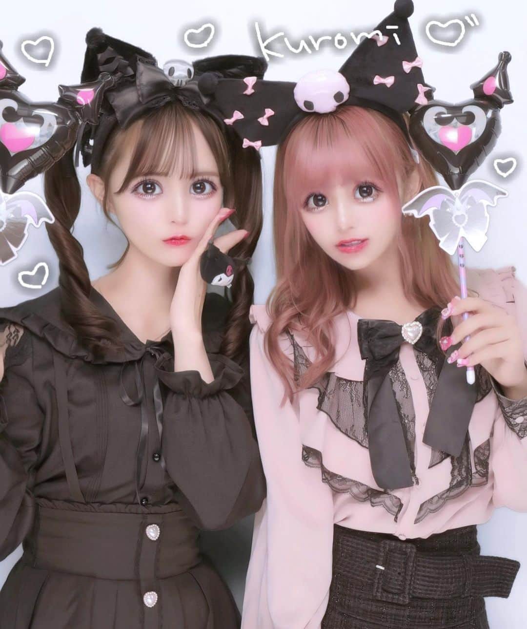 のインスタグラム：「・ まっくろみ〜(⃔ *`꒳´ * )⃕↝ 地雷で双子したよ🫶🏼🖤  #クロミ#ピューロランド#ピューロ#puroland#sanrio#sanriopuroland#サンリオ#サンリオピューロランド#地雷#地雷女#ハルイロセカイ#ハルイロセカイ2#ぷりんと倶楽部#プリクラ#プリント倶楽部#プリクラポーズ#プリクラ加工」