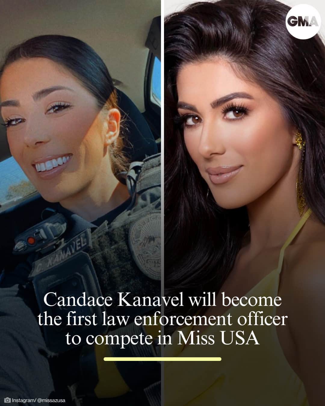 Good Morning Americaさんのインスタグラム写真 - (Good Morning AmericaInstagram)「@candacekanavel wears many hats and ... a tiara! 👑  The Tempe, Arizona, SWAT team member is set to become the first law enforcement officer to compete in the #MissUSA pageant, according to a press release from the Tempe Police Department.  "I want to give people who aren't in law enforcement a little insight into what officers are like. We have hobbies, we have families, we have all these different things outside of what we do for a living."  Read more at our link in bio.」9月29日 1時00分 - goodmorningamerica