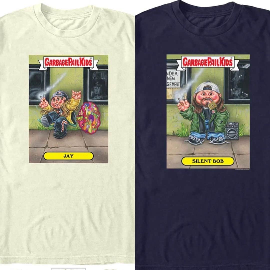 ケヴィン・スミスのインスタグラム：「All the awesome artwork from the @officialgarbagepailkids & #askewniverse collaboration has migrated from trading cards to t-shirts, sold exclusively at @fanatics! Visit their website and wrap yourself up in Kevin Smith’s Garbage! #KevinSmith #fanatics #garbagepailkids #garbagepailkidscards」