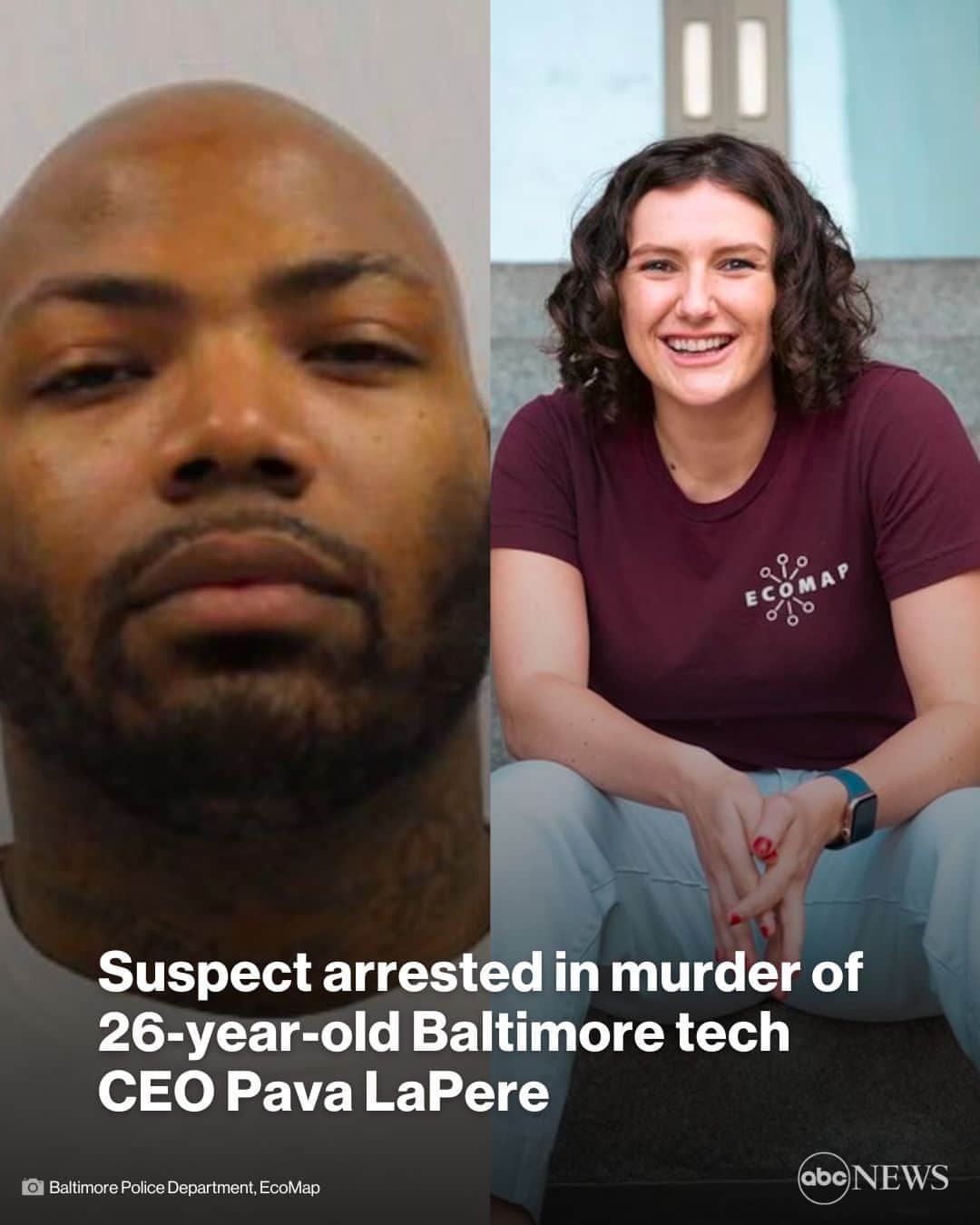 ABC Newsのインスタグラム：「The manhunt for a convict accused of murdering a Baltimore tech CEO has ended with the suspect’s arrest.  The U.S. Marshals say that Jason Dean Billingsley of Baltimore, who was wanted for first-degree murder and other charges in connection with the death of Pava LaPere, the founder of EcoMap Technologies, was arrested in Maryland. MORE AT LINK IN BIO.」