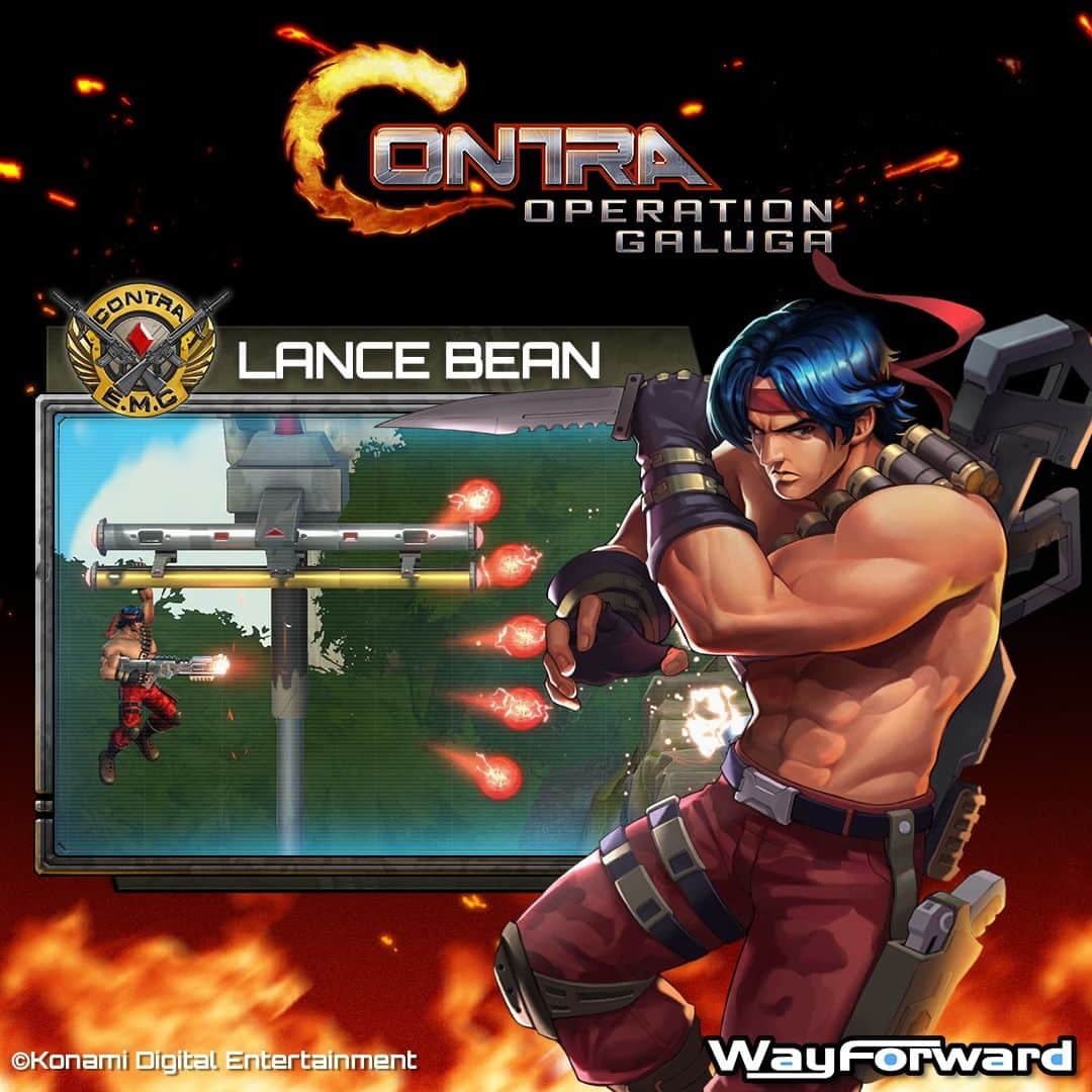 KONAMIのインスタグラム：「An elite commando in the Contra unit, Lance Bean enters the fray with guns blazing in Contra: Operation Galuga. Bill Rizer's most trusted comrade, he's equally adept at solo and co-op missions. #ContraOG arrives in early 2024!    #konamigames #gaming #konami #videogames #games #Contra」