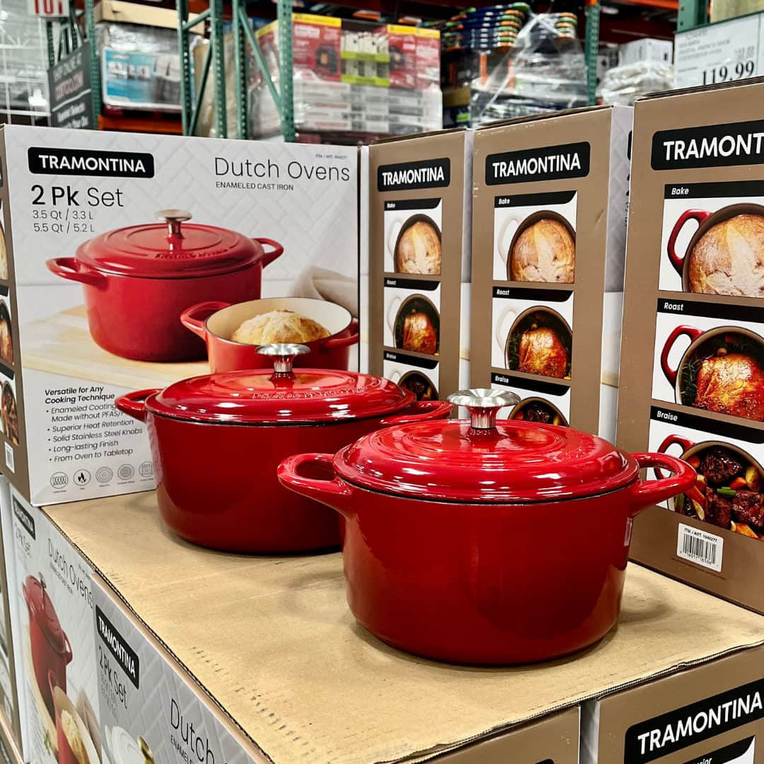 Costcoのインスタグラム：「Start cooking hearty soups, stews, tender roasts and more!    Link in bio: Tramontina Cast Iron Dutch Ovens」