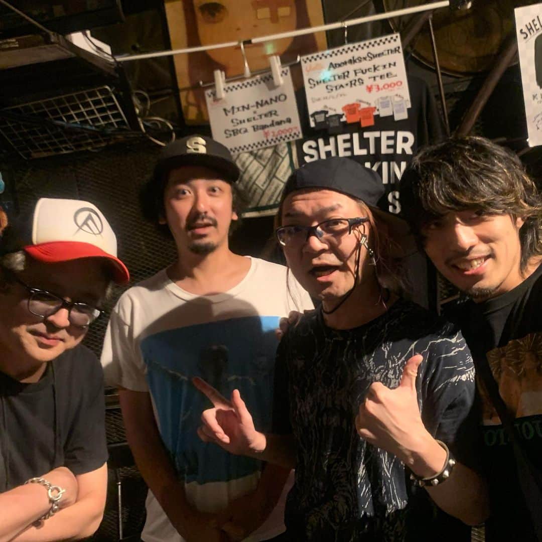 古閑裕のインスタグラム：「シェルターにてファランクス広中さん、マニ君、KOTORI上ちゃんと このメンツはなかなかレア〜。」