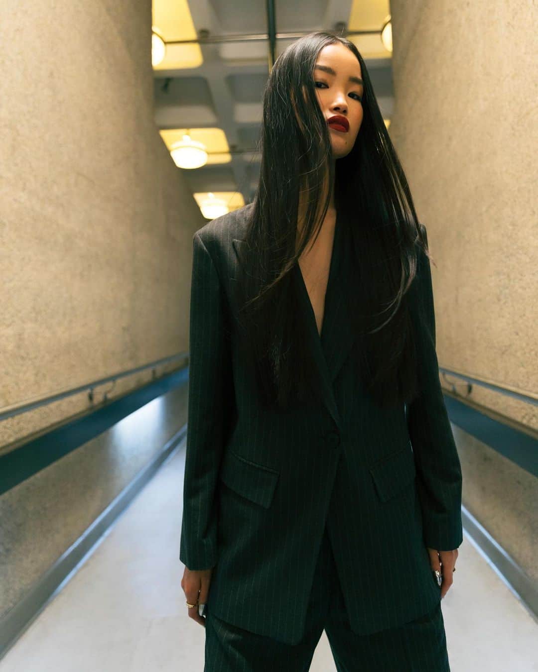 のインスタグラム：「A serious style staple - AW23 has arrived  Topshop tailored pinstripe dad blazer [130563900] + slouch trousers [130563909]  Available on ASOS.COM」