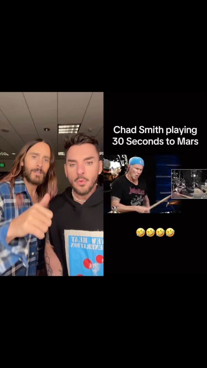 ジャレッド・レトのインスタグラム：「Finally had a chance to react to the incredible @chadsmithofficial video 🥁🕺🏻🕺🏻🌶️🙏🏼 @chilipeppers」