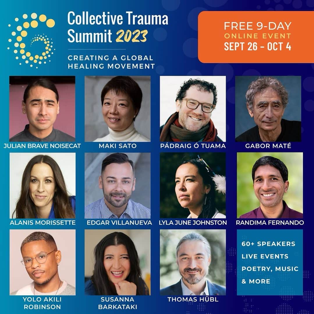 アラニス・モリセットのインスタグラム：「speaking with thomas hubl about healing personal and collective trauma through the lens of wholeness versus wellness. ✨✨✨#Self #other #within #parts #connection #expression #somatic #body #curiosity #empathy #inquiry #listening #feeling #movement #home ✨ talk available saturday morn first thing. ❤️」