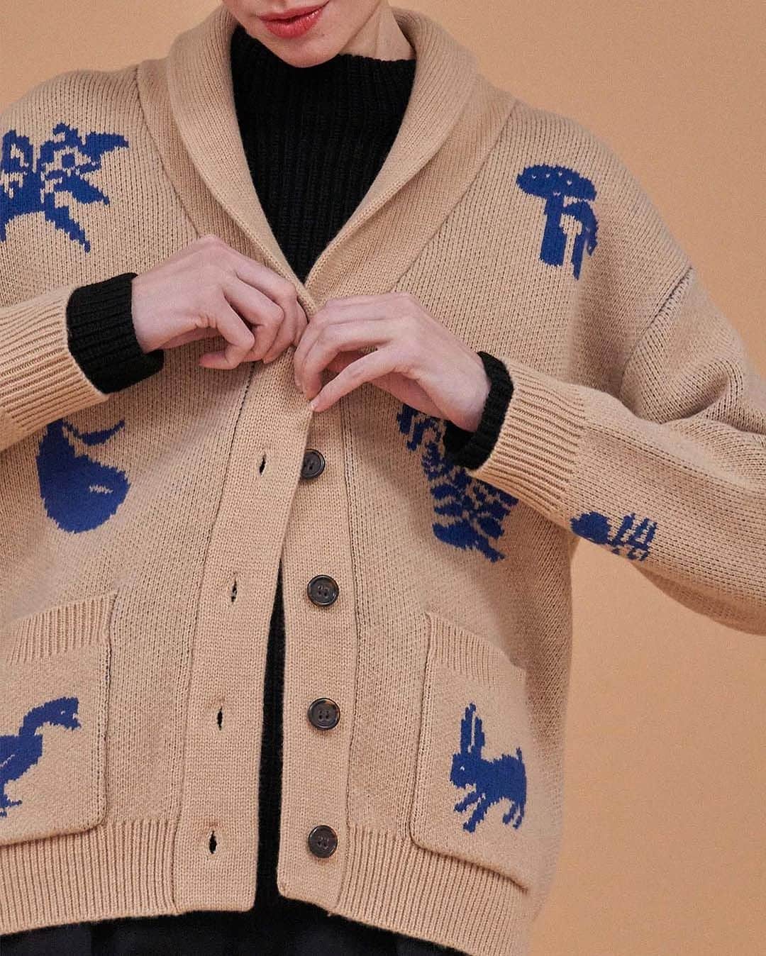 デミリーのインスタグラム：「Sweet folk-tale inspired motifs adorn a classic shawl cardigan in our Tarlo Cardigan.」