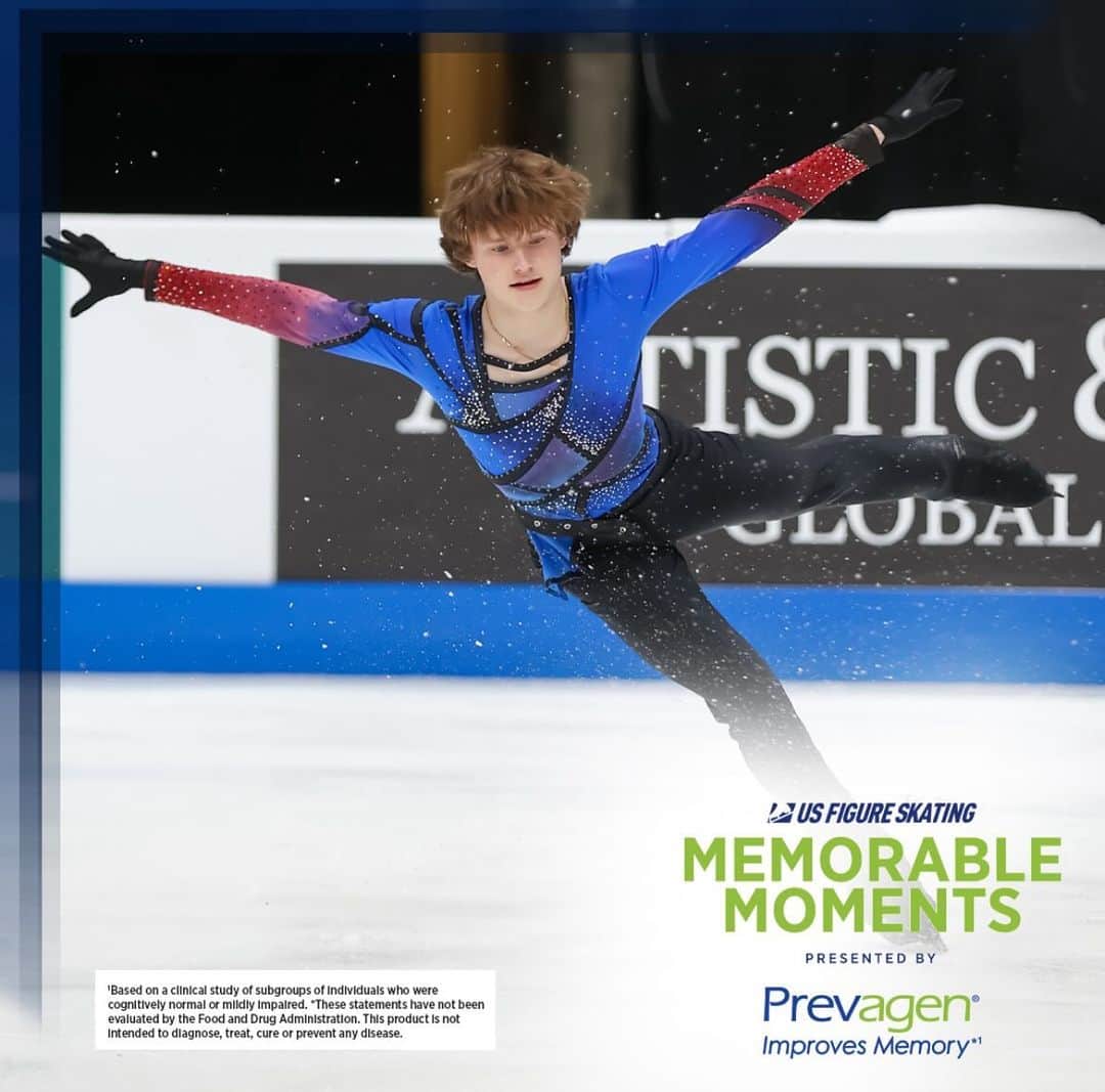 イリア・マリニンのインスタグラム：「Ilia Malinin is the first and only skater to land a quadruple Axel in competition #TBT  A U.S. Figure Skating Memorable Moment presented by @Prevagen」
