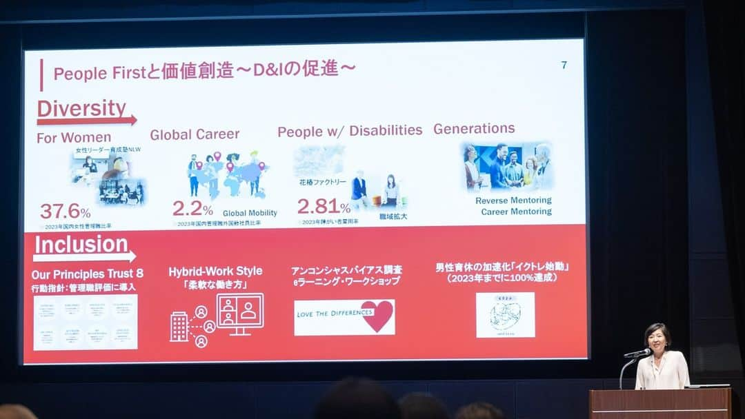 資生堂 Shiseido Group Shiseido Group Official Instagramさんのインスタグラム写真 - (資生堂 Shiseido Group Shiseido Group Official InstagramInstagram)「Yuki Honda, Vice President of Shiseido’s Diversity and Inclusion Strategy Acceleration Department, gave a lecture in Tokyo recently on “Beauty Innovations through the Power of Diversity” at the NIKKEI SDGs FESTIVAL—a symposium hosted by Nikkei Inc. and Nikkei Business Publications, Inc.   She said, “As a company that expects to achieve beauty innovations that will bring happiness to customers around the world through the power of beauty, Shiseido positions Diversity and Inclusion (D&I) as an important business strategy as it aims to become a true global beauty company from Japan. We believe people are inherently diverse and unique, and by facing and resolving issues such as stereotypes, prejudices, and discrimination, we strive to realize a society where everyone can fully demonstrate their ability and potentials.   To take on this challenge, we are moving forward with initiatives not only internally, but also externally.”  ＊Images are from the "NIKKEI SDGs FESTIVAL: SDGs/ESG Conference DAY 1" hosted by Nikkei Inc. and Nikkei Business Publications, Inc. Unauthorized Use and Reproduction is prohibited.  先日都内で開催された「日経SDGs/ESG会議」（日本経済新聞社・日経BP主催のシンポジウム）で、資生堂ダイバーシティ＆インクルージョン戦略推進部長の本多由紀が、“多様性の力でよりよい世界を”をテーマに講演を行いました。  「資生堂は世界で勝てる日本発のグローバルビューティーカンパニーを目指し、美を通じて世界中のお客さまを幸せにする“ビューティーイノベーション”を実現するため、ダイバーシティ＆インクルージョン（D&I）を重要な経営戦略として位置付けています。 『人は本来多様である』という考えを基軸に、ジェンダー、年齢、国籍など多様なバックグランドをもつ人々がそれぞれの能力を最大限に発揮できる社会の実現に向けて、その多様性を阻止する固定観念や偏見、差別に向き合い、解決していくことが課題です。 課題解決に向け、資生堂は社内だけでなく社外に対しても取り組みを進めています。」と語りました。  講演の様子はこちらからご視聴いただけます。 https://channel.nikkei.co.jp/202309esg1/202309esg1_1035.html  画像は、2023/9/13 日本経済新聞社・日経BP主催「日経SDGsフェス 日経SDGs/ESG会議 DAY1」無断使用・無断転載禁止  #shiseido #diversityandinclusion #nikkeisdgsfestival」9月29日 15時22分 - shiseido_corp