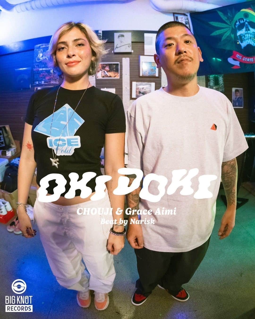のインスタグラム：「⚡McGuffin Street News⚡  New music Drop on 9/29(Friday) OKI DOKI CHOUJI & Grace Aimi @098chouji @graceaimiofficial Beat : Narisk Produce : Big Knot Records Mix Master HRIKUYAMAKU   Big Knot Records プロデュースによる、文化の継承をテーマにした楽曲第三弾沖縄の民謡曲でいご娘の「心のふるさと」を、沖縄の若手アーティストにより編曲、アレンジを加え、現代社会に新たな息吹を上げる作品となっている。  Bigknot @bigknot098 琉球、日本、USAの3カ国がちゃんぷるー(混ざった)小さい島から生まれたBigknot。大きく(Big)繋ぐ(Knot)を、Themaにこの島のアイデンティティを縁で繋いでいく。衣・食・音を軸に沖縄から日本、世界に発信。」