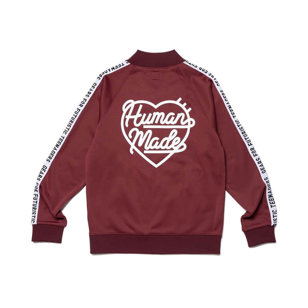 HUMAN MADEさんのインスタグラム写真 - (HUMAN MADEInstagram)「"TRACK JACKET" is available at 30th September 11:00am (JST) at Human Made stores mentioned below.  9月30日AM11時より、"TRACK JACKET” が HUMAN MADE のオンラインストア並びに下記の直営店舗にて発売となります。  [取り扱い直営店舗 - Available at these Human Made stores] ■ HUMAN MADE ONLINE STORE ■ HUMAN MADE OFFLINE STORE ■ HUMAN MADE HARAJUKU ■ HUMAN MADE SHIBUYA PARCO ■ HUMAN MADE 1928 ■ HUMAN MADE SHINSAIBASHI PARCO ■ HUMAN MADE SAPPORO  *在庫状況は各店舗までお問い合わせください。 *Please contact each store for stock status.  裏起毛で温かさもある軽量なジャージー素材のトラックジャケット。両肩から袖に文字入りジャガードデープが施され、フロントにはワンポイント刺繍、バックにはハートロゴのプリントが入っています。  Lightweight jersey track jacket with lining for additional warmth. Jacquard lettering tape runs from the shoulders to the cuffs. Other details include a small embroidered logo on the left chest and a large heart logo printed on the back.」9月29日 11時04分 - humanmade