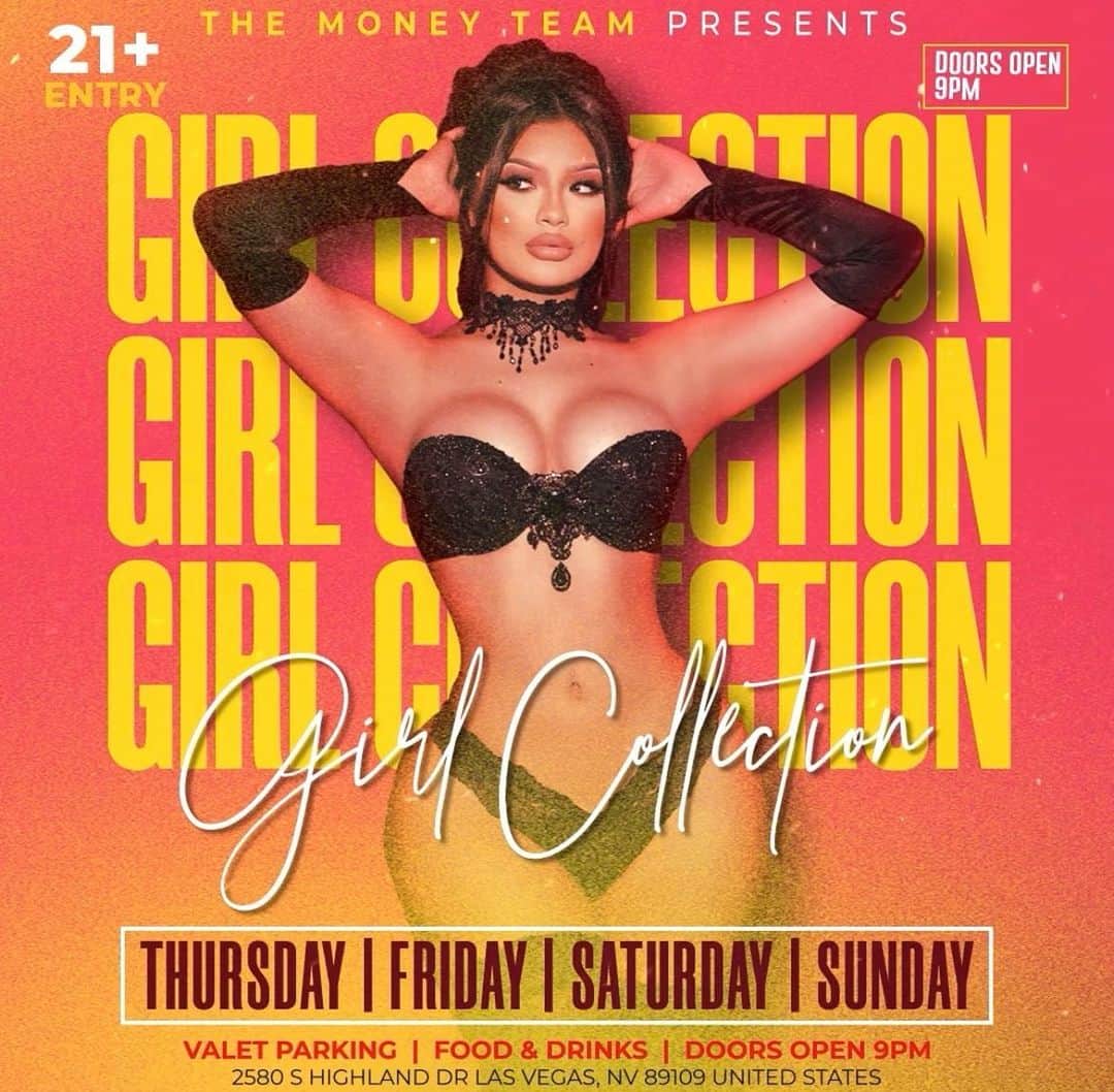 フロイド・メイウェザー・ジュニアのインスタグラム：「GIRL COLLECTION IS THE PLACE TO BE IN VEGAS ALL WEEKEND LONG  DOOR OPENS @ 9:00pm   •THURSDAY •FRIDAY •SATURDAY •SUNDAY  Must be 21 To Enter.  Ladies are welcome with or without male companion.  Come party at the best most luxurious venue in Las Vegas "Girl Collection"  HOOKAH IS NOW AVAILABLE!!!  GIRL COLLECTION 2580 S Highland Dr Las Vegas, NV 89109 1 -(844) 447-5758  #GirlCollection」