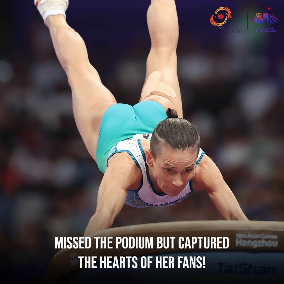 オクサナ・チュソビチナのインスタグラム：「✨ Age is just a number, and Oksana Chusovitina is living proof!   The 48-year-old gymnastics icon from Uzbekistan may have missed the podium at the #19thAsianGames, but she won something even more precious: the admiration and hearts of countless fans. 🫡  With an unmatched legacy, including participation in a staggering 8 Olympic Games, Oksana defies all expectations.  #AsianGames2023 #AsianGames #Hangzhou #Hangzhou2022 #MedalTally #SaluteTheSpirit」