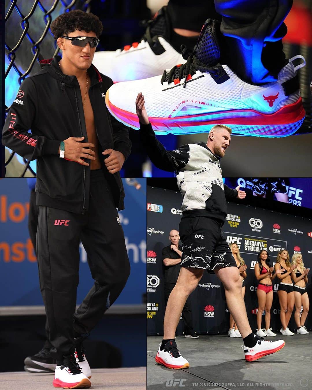 のインスタグラム：「“MMA athletes are modern-day gladiators. When they enter the arena, these fighters are prepared to pay all sacrifices in blood for the sport they love. Our new @UFC x @ProjectRock BSR3 was created for the daily sweat and grind that leads to greatness.” - @therock」