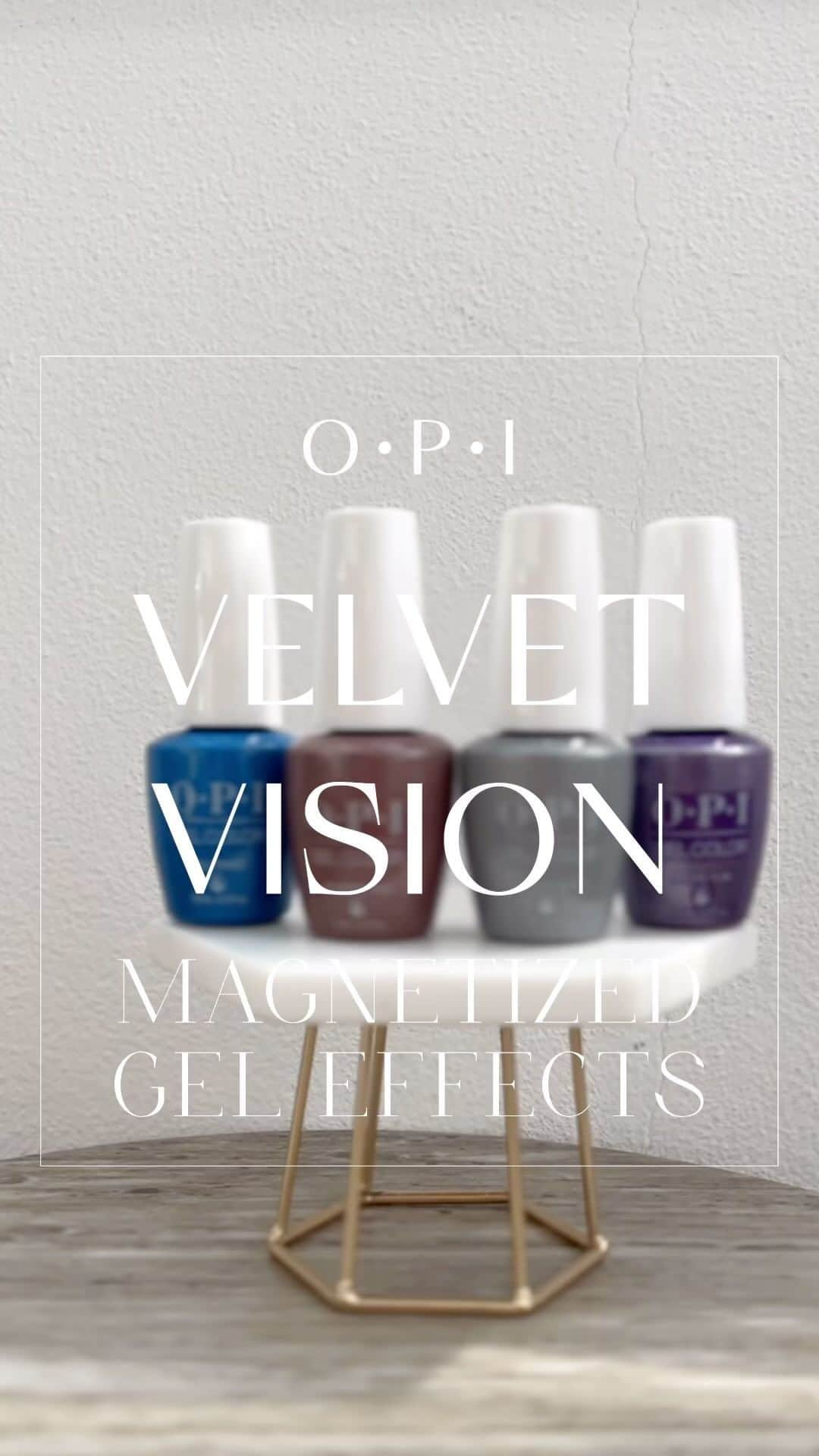 ryo kitamuraのインスタグラム：「@opi マグは全４色🎨 初心者さんにも動かしやすいスムーズマググリッター✨  <VELVET VISION MAGNETZED> 💜GCE07 パープルマグ 💙GCE08 ブルーマグ 🤎GCE11 ピンクベージュマグ 🩶GCE12 シルバーマグ  @opi_professional_japan  @opi_japan  #OPIブランドクリエイター #マグネットジェル」