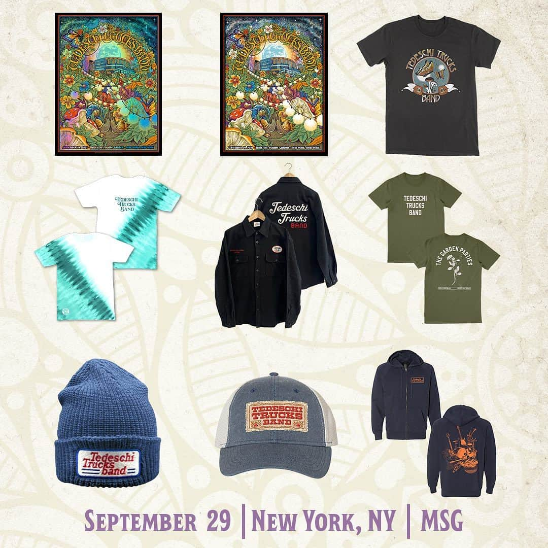 テデスキ・トラックス・バンドのインスタグラム：「Here’s a look at the merch for the Garden Party in New York City! Here is the poster for tonight’s New York, NY show from @bourbonsunday 18”x24” prints will be available at merch upon doors opening, with a very limited amount of foil variants.」