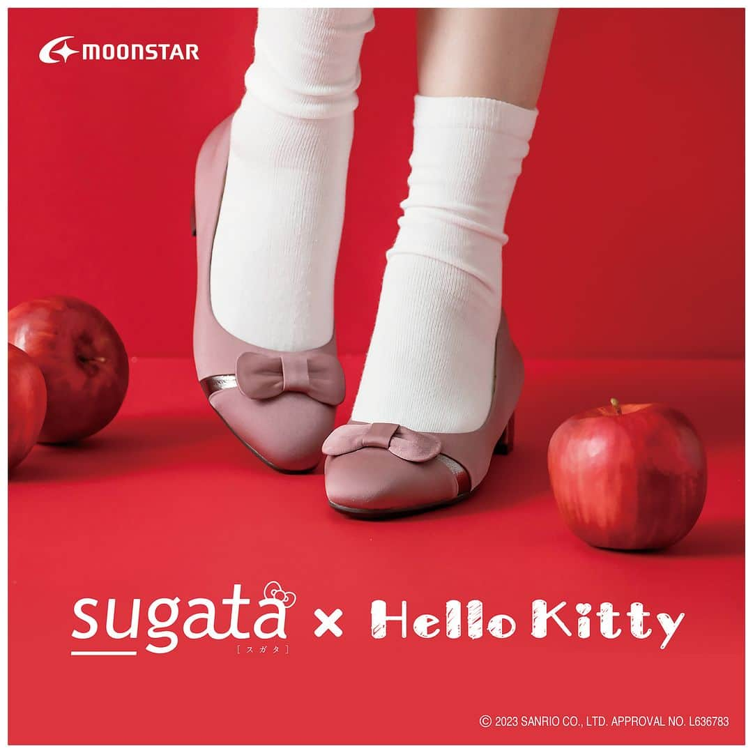 sugataのインスタグラム：「【sugata × Hello Kitty】 靴下とあわせてガーリーに。可愛さが目をひくピンクカラーです。ローヒールで歩きやすいので秋のお出かけにもどうぞ。 . ✼••┈┈┈••✼••┈┈┈••✼ MS SGTS703 ピンク . SIZE : 22.0-26.0(1E) PRICE : ¥7,590（税込） ✼••┈┈┈••✼••┈┈┈••✼ . @sugata_jp  #moonstarsugata . #moonstar #sugata #ムーンスター #スガタ #パンプス #歩きやすいパンプス #走れるパンプス #履き心地 #小さいサイズの靴 #大きいサイズの靴 #26cm #ハローキティ #サンリオ」