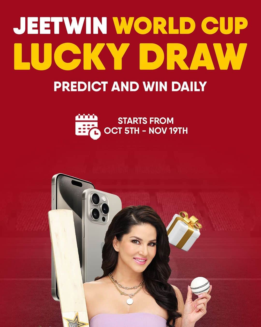 サニー・レオーネのインスタグラム：「Score big this World Cup season with the Jeetwin World Cup Lucky Draw. Join @JeetWin and win amazing prizes! Join today via the link in my story」