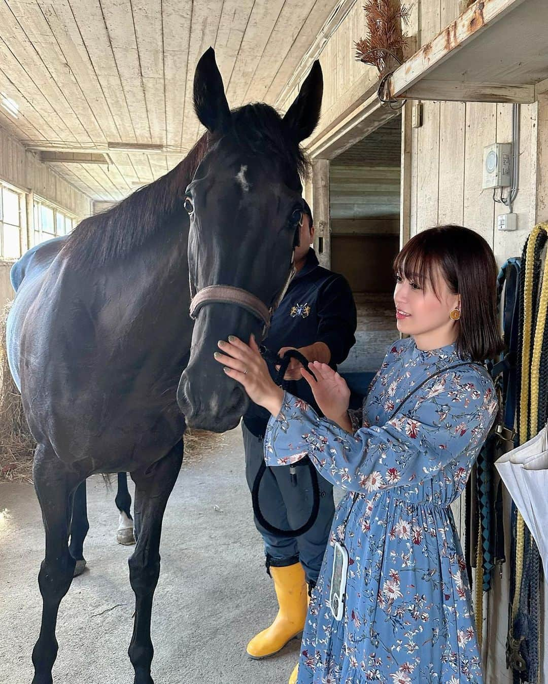 岡部玲子さんのインスタグラム写真 - (岡部玲子Instagram)「実は…  昨日の門別競馬場での配信 「なまちゃき」に参加させて頂いた後 浦河におじゃましてきました🐴  念願の浦河🐎 念願の伏木田牧場さん‼️  伏木田牧場の伏木田さんには いつもお世話になっている 古谷剛彦さんとのご縁で 独身時代から気にかけて頂いており 「機会があったら是非浦河においで〜っ☺️」と 言って頂いておりました🥹  私が大好きで 競馬の魅力を教えてくれた 大切な思い出のある ファインモーションの故郷ということもあり いつかおじゃましたいと ずーっとずーっと願っていた その願いを 今回…叶えて頂いたのです🥹  伏木田牧場さんでは 大好きな大好きな ウォーターナビレラちゃんにも会わせて頂き  今年誕生したばかりの ウォーターナビレラちゃんの全弟にも 会わせて頂きました🥹  ウォーターナビレラちゃんは 毛艶ピッカピカで オーラのある可愛い女の子🥹💕  弟君は 落ち着いていて賢そうな可愛い男の子🥹💕  伏木田ご夫妻から サラブレッドの出産のことなど 色々教えて頂き とても勉強になった濃厚な時間✨  この経験を大切に 明日からまた頑張ります💪  私って こんな楽しそうにしていたんだ✨  と  撮って頂いた写真を見て また嬉しくなっている…🥹  お世話になった皆様に 感謝の気持ちでいっぱいです🙇‍♀️✨  最後の写真は 門別競馬場で見た綺麗な虹🌈  最高の… 最高の… 2日間でした🥹  #岡部玲子 #タレント　#レポーター　#競馬キャスター　#競馬　#生産牧場　#浦河　#サラブレッド　#伏木田牧場 #感謝」9月29日 20時49分 - reiko_okabe