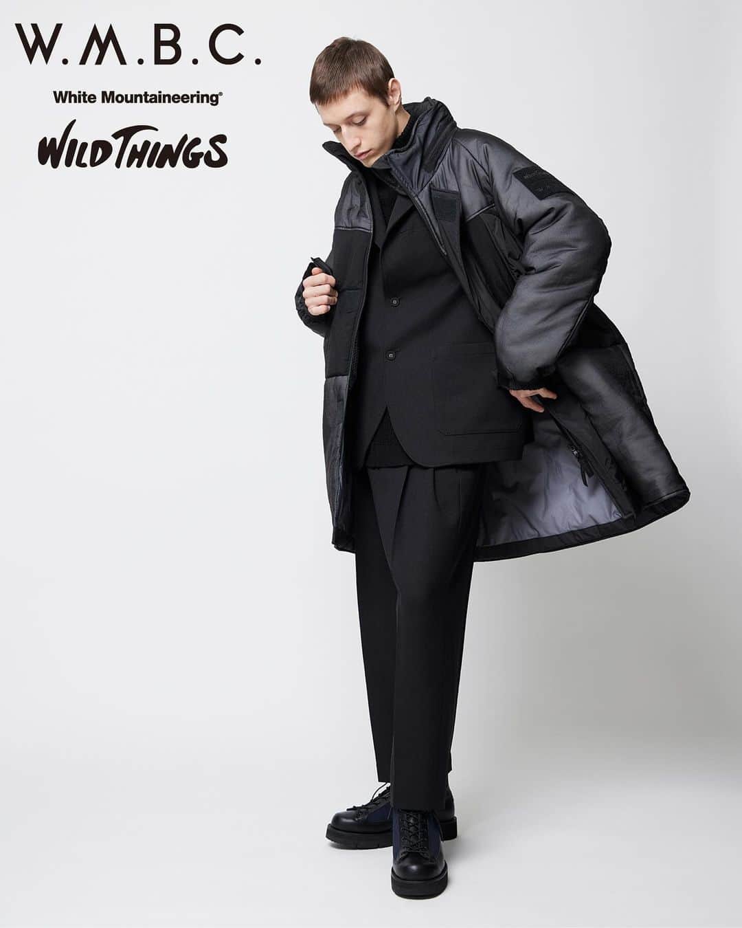 のインスタグラム：「_ White Mountaineering®︎ W.M.B.C.  23AW Collection  Collaborated with @wildthings_jp  Released Tomorrow.  W.M.B.C. X WILD THINGS PRIMALOFT MONSTER PARKA  W.M.B.C. X WILD THINGS  BOA FLEECE JACKET  W.M.B.C. X WILD THINGS  BOA FLEECE PANTS  #wmbc_whitemountaineering  #wildthings #monsterparka  #boafleecejacket #boafleecepants」