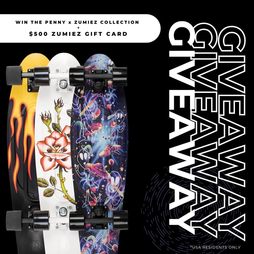 zumiezのインスタグラム：「🔥 GIVEAWAY 🔥⁠ ⁠ To celebrate our @zumiez x @pennyskateboards collaboration we are giving away the whole collection + a $500 Zumiez gift card. 😃🤙⁠ ⁠ Want to win? Here’s what you have to do:⁠ ⁠ •Make sure you’re following both @zumiez and @pennyskateboards   •Like this post⁠  •Tag two friends who you’d go skating with⁠ ⁠  Please note only the official @pennyskateboards account will contact you if you have won, do not give out any information to other accounts imitating us.⁠ ⁠ The Promotors competitions with entry via Instagram are open only to residents of the United States of America.⁠ One (1) winner will be chosen at random from all entrants. Winner will be announced on Tuesday October 3rd 2023 at 6pm PST.⁠ The name, address, email address and phone number of the winner must be provided to The Promoter if requested and will be shared to enable fulfilment of the Prize. This promotion is in no way affiliated or endorsed by Instagram.⁠ Terms and conditions apply.」