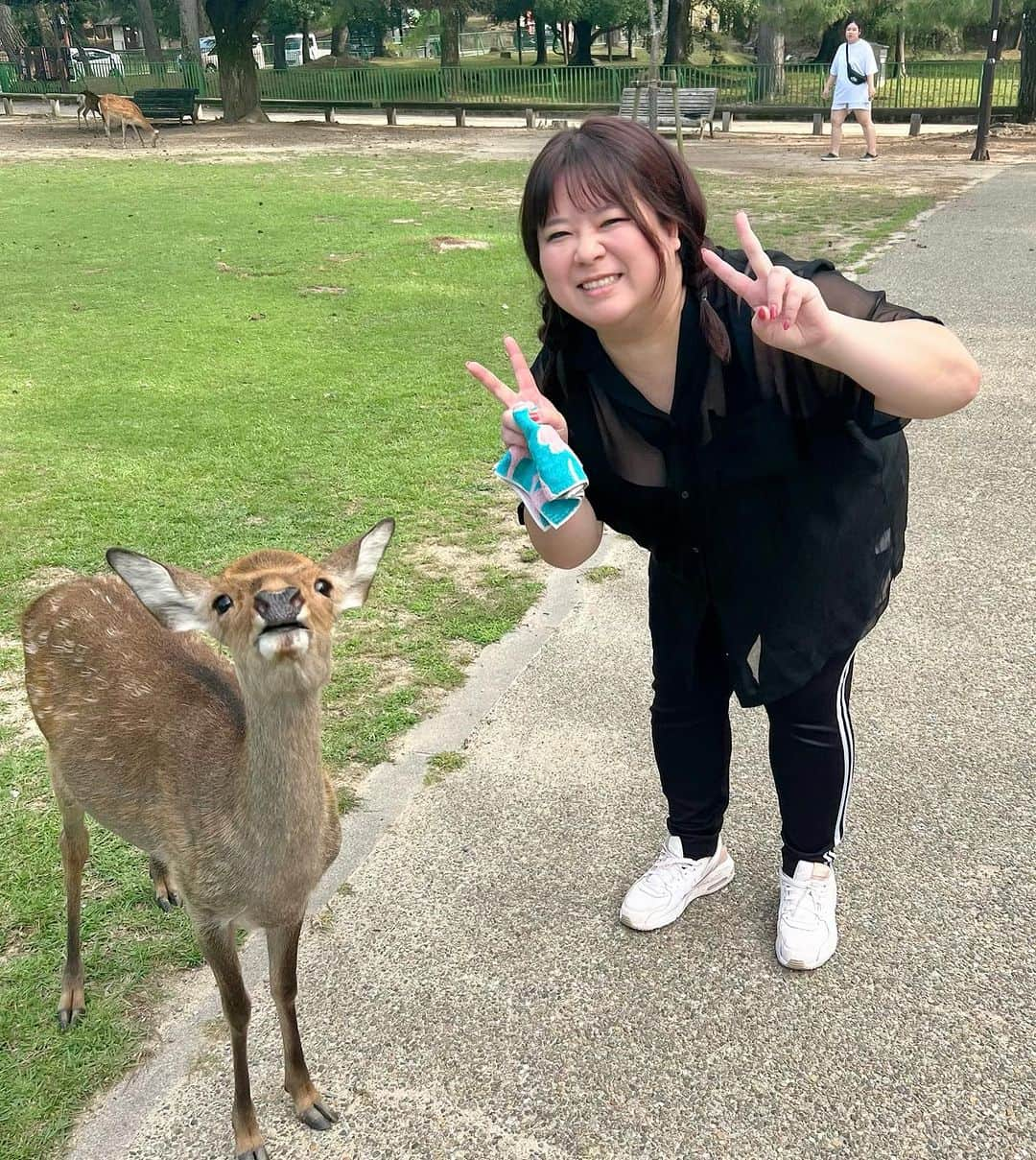 堀川絵美さんのインスタグラム写真 - (堀川絵美Instagram)「【奈良で爆食】 トリカヂイッパイ @mla28181  でめちゃうま塩ラーメン ↓ ならまちの商店街で練り物 ↓ 中谷堂のつきたてよもぎもち ↓ しみず @imogashi_shimizu のお芋スイーツ ↓ 奈良公園で鹿と戯れ ↓ みやけ @miyake_kyukounoiketeiomoteya  できなこ黒蜜かき氷  次はどの町を荒らしに行こうか。  #奈良グルメ #奈良公園 #鹿のカメラ目線」9月29日 22時22分 - horipis