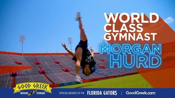 モーガン・ハードのインスタグラム：「Move like world class gymnast @morgihurd 🤸‍♀️  Good Greek will bend over backwards to make sure each move is stress free, on time and on budget 💪  Official movers of @floridagators 🐊  #goodgreekmoving #goodgreekmovers #moving #floridagators #morganhurd #gatorsgymnastics」