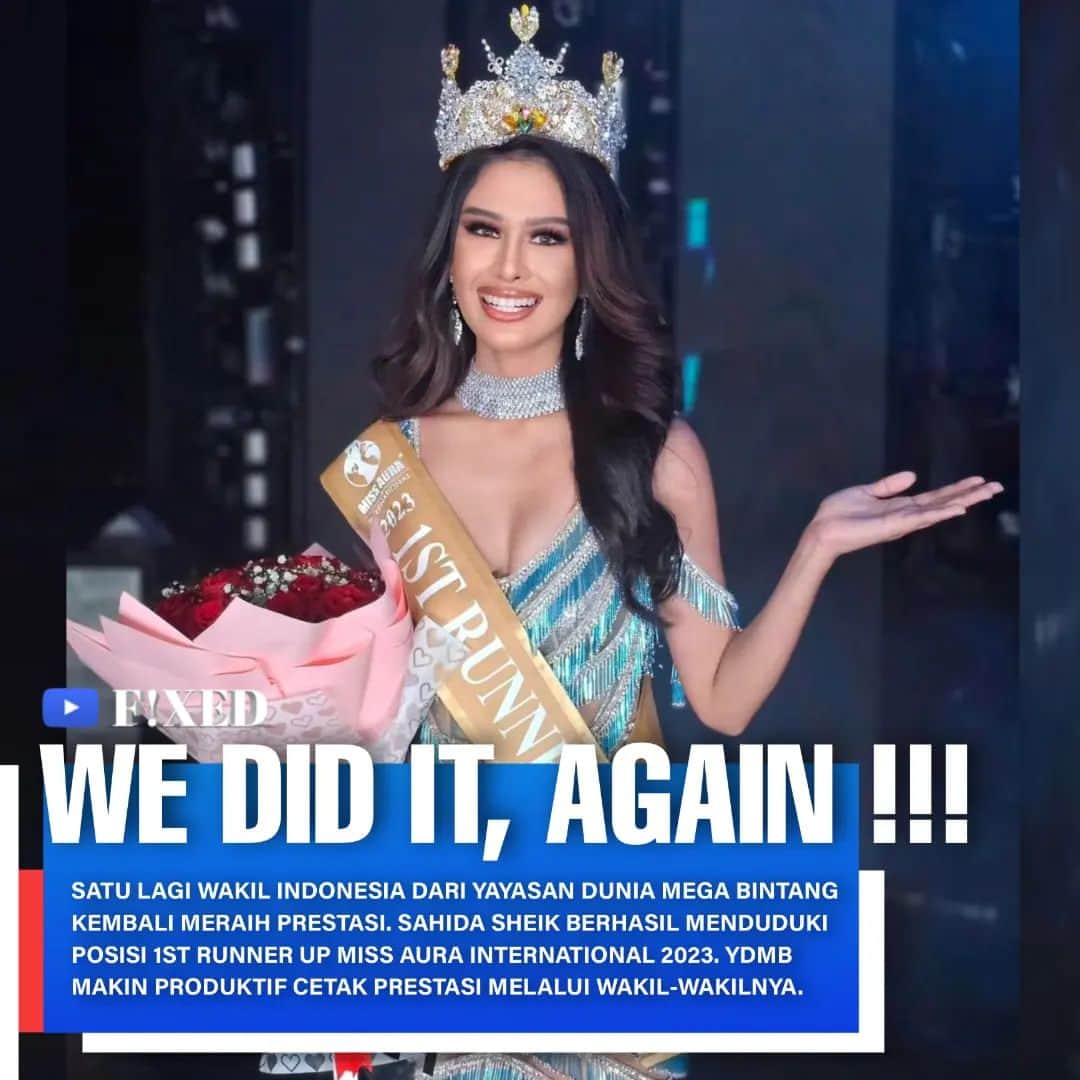 Ivan Gunawanのインスタグラム：「Satu lagi perwakilan Indonesia dari Yayasan Dunia Mega Bintang meraih prestasi di ajang internasional. Kali ini adalah Sahida Sheik Iskandar yang berhasil menduduki posisi 1st Runner Up di ajang Miss Aura International 2023.  Sahida tampilkan performa yang konsisten sejak awal karantina hingga malam final. Keterbatasan bahasa inggris tidak menjadi kendala bagi Sahida untuk menampilkan performa terbaiknya. Ia tetap enjoy and confident in everytime selama kompetisi berlangsung.  Sahida meneruskan tren positif bagi yayasan dunia mega bintang dalam menorehkan prestasi di ajang internasional. Sebelumnya Ayu Michelle juga meraih posisi 1st Runner Up di ajang Reina Internacional Del Cacao 2023 dan mendapatkan gelar Reina Internacional Del Chocolate 2023.  Yayasan dunia mega bintang kian produktif melahirkan para beauty queen berprestasi. Mereka tercatat masih memiliki 5 queens yang siap berlaga diberbagai ajang international dalam waktu dekat.  Ivan Gunawan selaku founder YDMB mengaku masih banyak planning ke depan. Termasuk di antaranya membuat sebuah Bootcamp untuk para pelaku pageant dari berbagai negara serta membuat ajang internasional bertajuk Miss Mega World di masa depan.  Are you excited?  #YayasanDuniaMegaBintang #YDMB #SahidaSheik #MissAuraInternational2023 #FixedBeautyId」