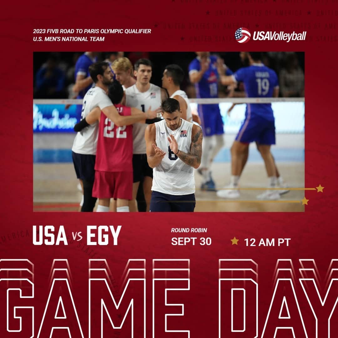 USA Volleyballさんのインスタグラム写真 - (USA VolleyballInstagram)「Set your alarm, or maybe two! ⏰⏲️   The U.S. Men 🇺🇸 begin their Road to Paris at 12 a.m. PT Sunday with a match against Egypt 🇪🇬.   Watch the match live (or on demand a little later) on VolleyballWorld.tv」9月30日 9時39分 - usavolleyball