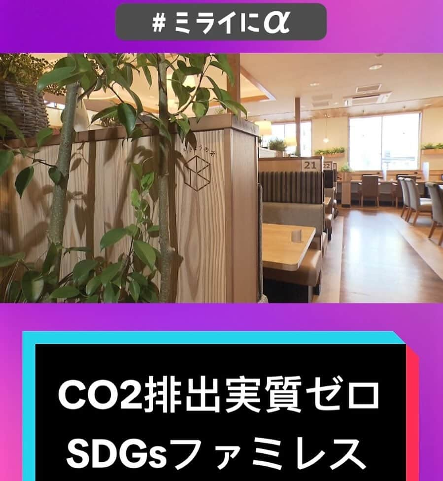 フジテレビ「THE NEWS α」のインスタグラム：「＼TikTok更新しました！／ Live News α 60秒SDGsNews  #ガスト の新店舗で #二酸化炭素 💨排出が 実質 #ゼロ⁉️ 電気やガスだけでなく店舗の内装なども #とうきょうの木🌳を #都産都消 することで CO2を削減するなどの取り組みも！  https://vt.tiktok.com/ZSNRa6g6h/  　 #SDGs #ミライにα  #livenewsα」