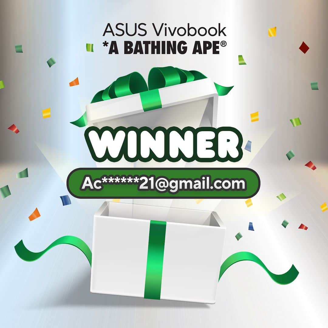 ASUSのインスタグラム：「We'd like to thank everyone who has signed up on our ASUS Vivobook x A BATHING APE® campaign site! ✨ Congratulations to the winner for winning a new ASUS Vivobook S 15 OLED BAPE Edition! 🎉🎁 Thank you for your enthusiasm in the ASUS Vivobook x A BATHING APE® Launch Event! 🙌  #ASUSVivobook #VivobookSBAPEEdition #Intel」