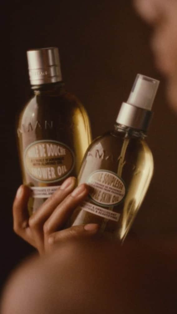 ロクシタンのインスタグラム：「Liquid gold in not one, but two bottles. ✨ Enjoy the deliciousness of our almond range, from body oil, to hand care, fragrance, and more. #almondoil #almond #loccitane」