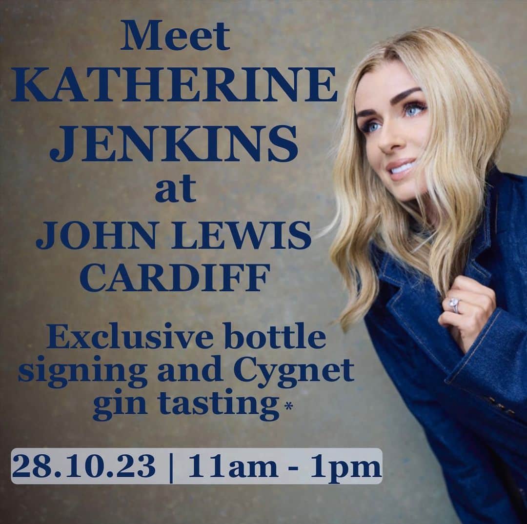 キャサリン・ジェンキンスのインスタグラム：「To celebrate @cygnet_gin being available in John Lewis stores nationwide as well as on JohnLewis.com, I will be signing bottles of our delicious gin and hosting a tasting on Saturday 28th October at John Lewis in Cardiff. I hope you can join me x #JohnLewis #Cardiff #Gin #Wales #Ginandtonic    *subject to availability, only bottles purchased from John Lewis will be signed」