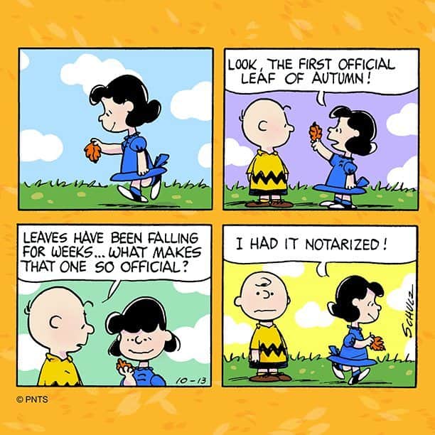 スヌーピーのインスタグラム：「The first leaves are falling! 🍂」
