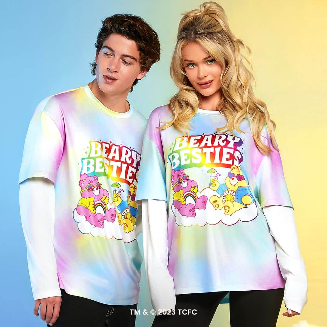 SHEINのインスタグラム：「Pairing is caring! 💗💜🥰 Tag a bestie who'd go matchies with you in Care Bear fits 👯‍♀️🧸👇  🔗:https://shein.shop/vf4468e  #SHEINxCareBears #SHEINcollabs #CareBears」