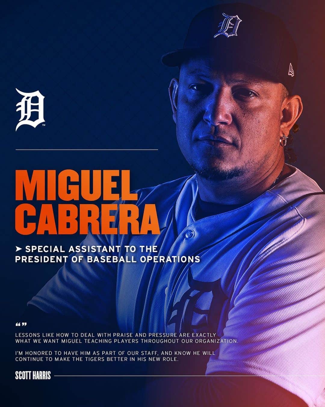 デトロイト・タイガースのインスタグラム：「Once a Tiger, always a Tiger.  Following Sunday’s game, Miguel Cabrera's next chapter will be in Detroit as a Special Assistant to the President of Baseball Operations.」