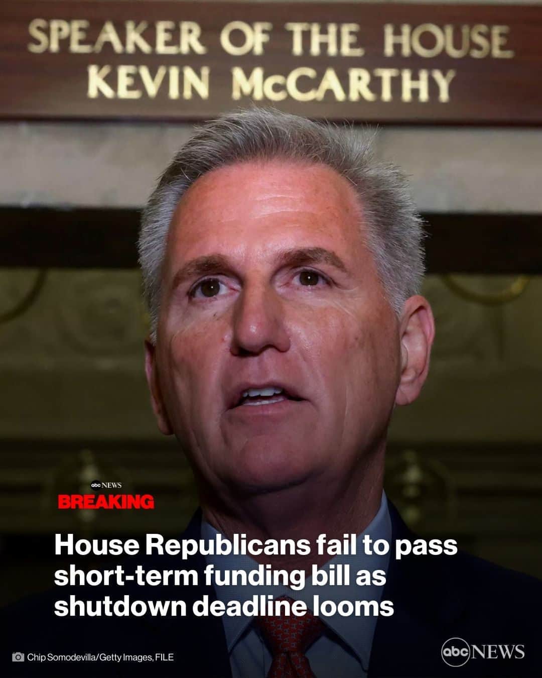 ABC Newsのインスタグラム：「BREAKING: House Republicans fail to pass a short-term funding bill to keep the government open until October 31. MORE AT LINK IN BIO.」