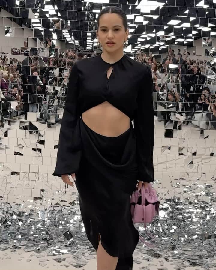 Acne Studiosのインスタグラム：「Motomami at our show! @Rosalia.vt attends the #AcneStudios Women’s Spring Summer 2024 show in Paris wearing a custom SS24 look and the pink Multipocket Mini.」