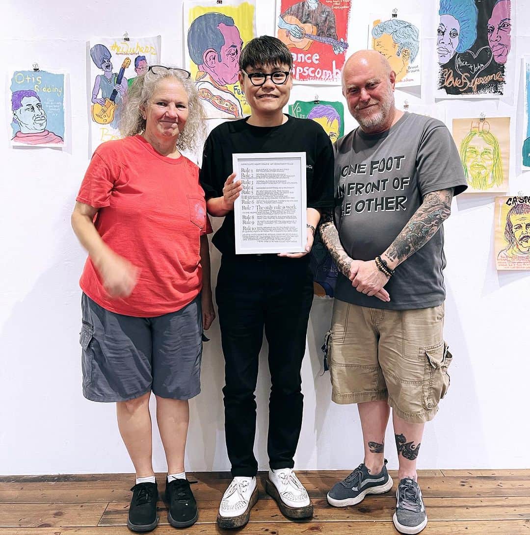 松田岳二のインスタグラム：「TIM KERR exhibition "POWER TO THE PEOPLE" -YOUR NAME IS HERE-  It was a very happy time!!!  Thank you very much, Tim, Beth, Jerry!!!  @movetk  @beth」