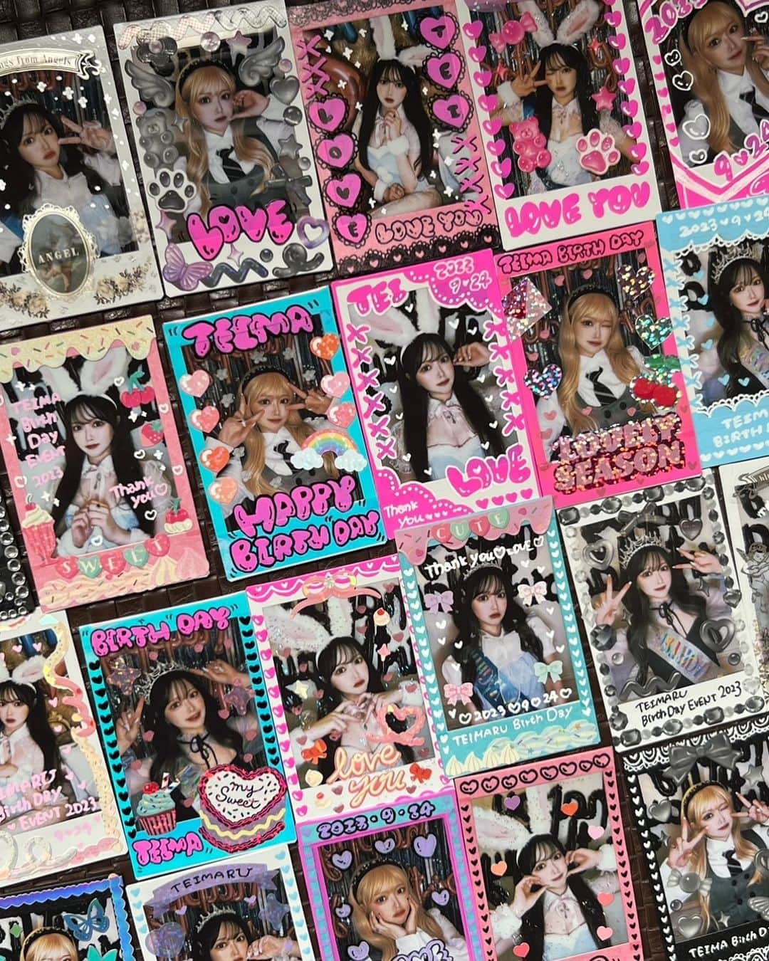 てぃ丸のインスタグラム：「🤍てぃまるバースデーイベント2023🤍 チェキやブロマイドはまだ通販にて注文可能です😼🎶 ¥5000以上購入の方にはフライヤーとステッカーをプレゼントしてます🎁💖 本日までで通販は締め切らせていただきますのでご希望の方はお早めに！🥹🥹🥹 今回の衣装も全部お気に入りだしチェキの落書きも可愛くできたから是非GETしてください🥰❣️❣️❣️ . 🤍てぃまめ通販🤍 https://omame-0.booth.pm/」