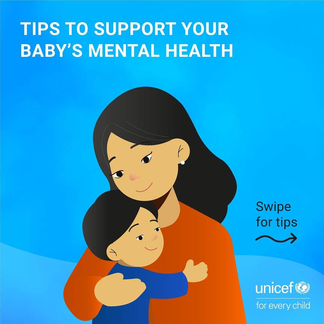 unicefのインスタグラム：「From the moment you first interact, your child will look to you for love, care and safety.  Here are expert tips to help you lay the groundwork for a lifetime of good mental health.  #OnMyMind」