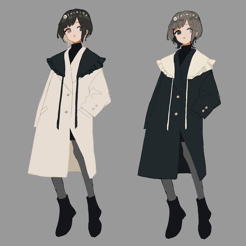 色田のインスタグラム：「🤍🖤  モノトーン色違いかわいいね 密かなマイブーム  #illustration #art #イラスト #イラストレーター #イラストレーション #いらすとぐらむ」